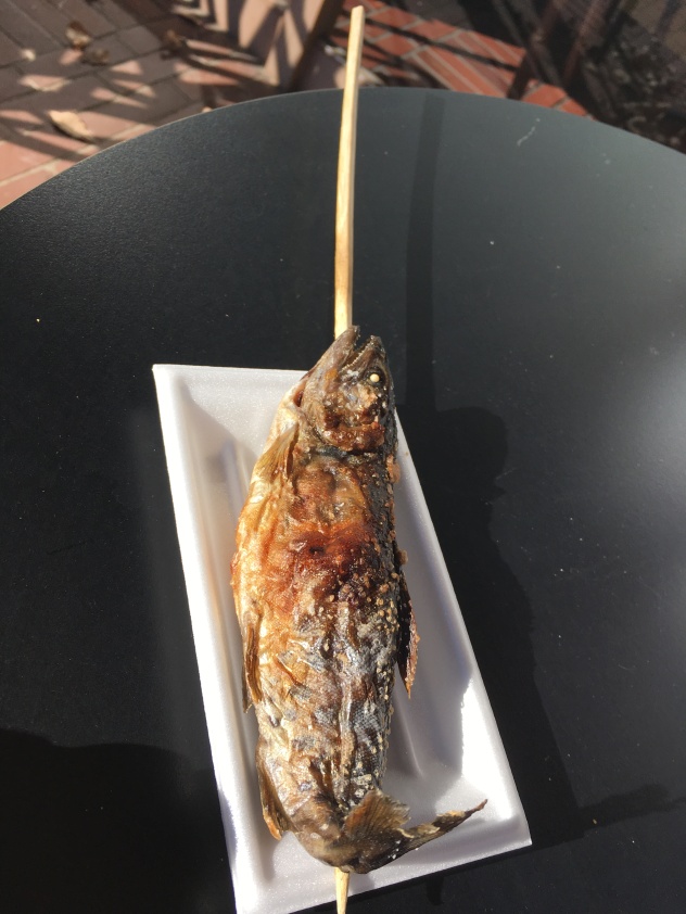 Ayu no hamayaki; A freshly caught fish grilled on the sand of the beach